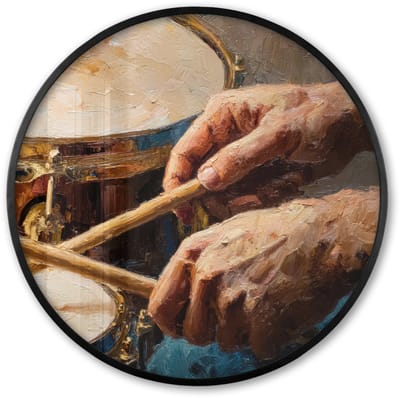 Poster in lijst Rond - Fotolijst 60x60 cm - Posters - Drumstokken - Olieverf - Man - Ronde posterlijst zwart - Decoratie - Wanddecoratie woonkamer - Muurdecoratie slaapkamer