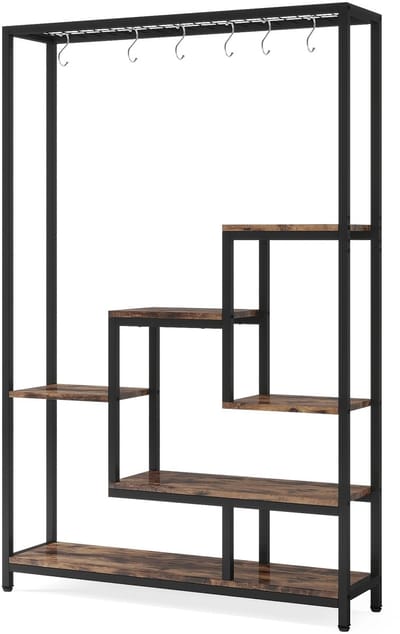 Hutjemutje - plantenrek - plantenstandaard - plantenrek voor binnen - 5 laags - 10 S-haken - 100 x 30 x 180 cm - bruin/zwart