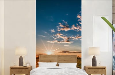 Behang - Fotobehang Zonsondergang - Natuur - Wolken - Gras - Breedte 120 cm x hoogte 240 cm