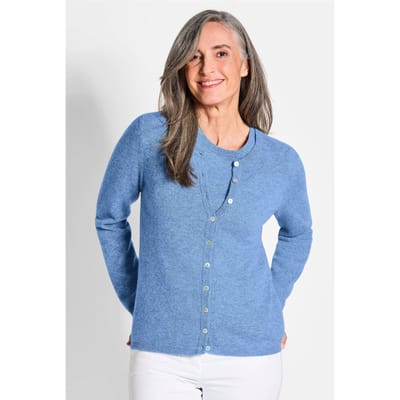 Tricot jasje van kasjmier met ronde hals - blauw - Gr. 52 van Goldner Fashion