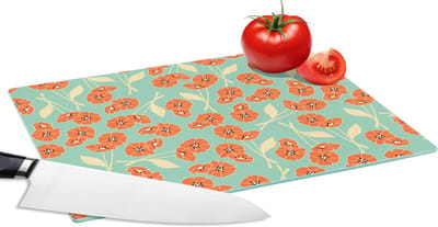 Glazen Snijplank - 28x20 - Retro - Bloemen - Design - Oranje - Snijplanken Glas