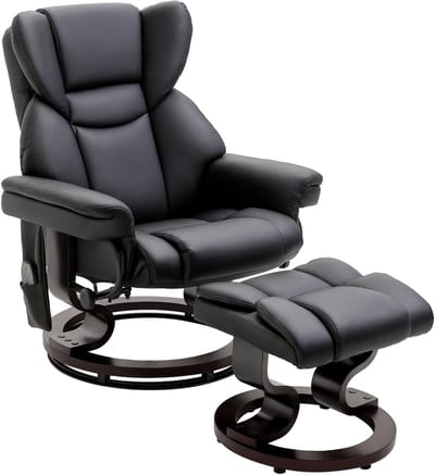HOMCOM-Relaxsessel mit Fußhocker-Kunstleder, Stahl-79B x 82T x 101H cm-Schwarz