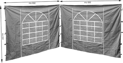 Zijpanelen met PVC venster - 300x195 cm - voor paviljoen Sahara 3x3m - zijwand grijs met rits