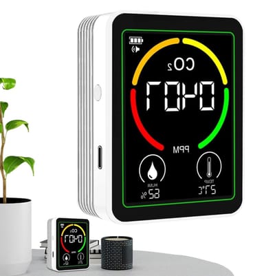 Luchtkwaliteit Monitor - Binnenklimaat Meter - Gezond Leven - Automatische Kalibratie - 9x7x3.5 cm - Wit