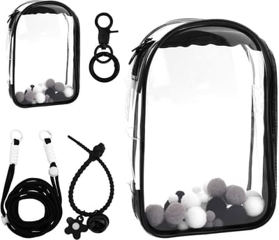 Displaykoffer voor Pluchen Poppen - Transparant PVC - Draagbare Schoudertas - Sleutelhanger Accessoires - 15/17cm Poppen - Zwart