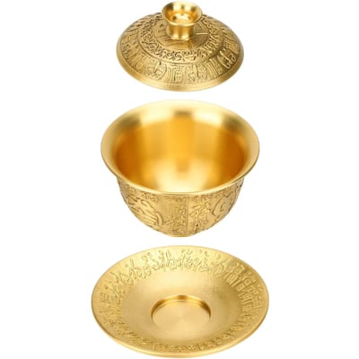 3-delige set Chinese theekop 300 ml messing reliëf fortuinpatroon theekop met deksel en schotel