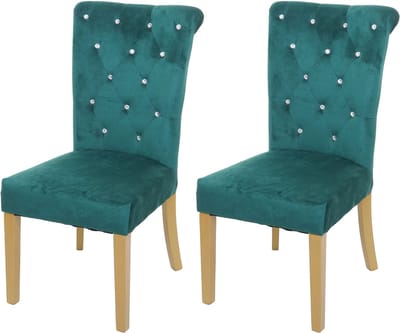 Set van 2 eetkamerstoelen MCW-D22, keukenstoel, fluweel met noppen ~ donkergroen, goudkleurige poten