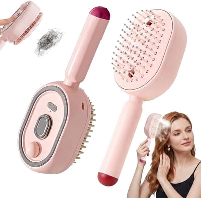 Elektrische Stoomborstel - Luchtkussenkam - met Stoomfunctie - Oplaadbaar - Multifunctionele Stoom Haarborstel - met Massageborstel tegen Pluizig Haar - voor Krullend, Droog en Klitterig Haar - Haarborstel Cadeau voor Vrouwen & Meisjes - 1 roze