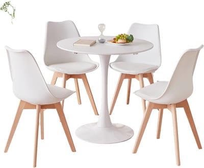 Solayne Tafel en stoelen - Eetkamerstoelen set van 4 - Keukentafel - Eettafel - PU kussen - Eetkamer/Keuken/Restaurant/Balkon - Wit