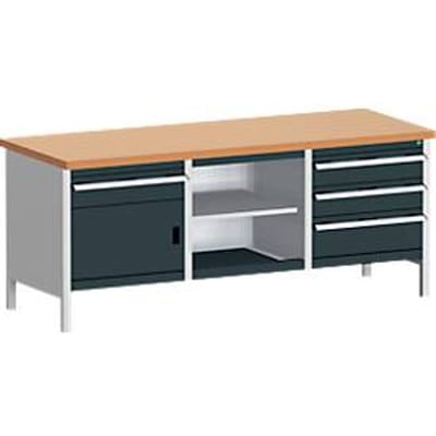 Werkbank met kast cubio KW-2078-2.4, antracietgrijs