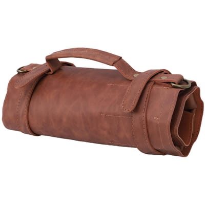 Sac de rangement pour cutter de sculpture, transportable, résistant à l'usure, en cuir PU, pochette enroulable à 10 emplacements pour charpentier brown