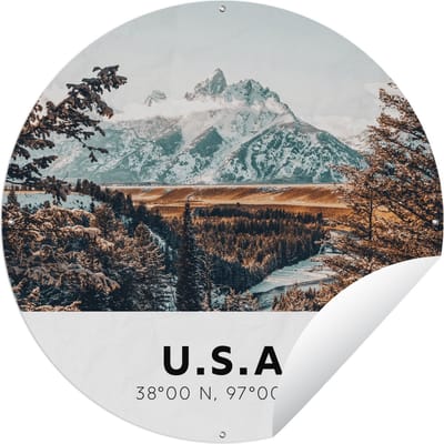 Tuincirkel Amerika - Bergen - Sneeuw - 60x60 cm - Ronde Tuinposter - Buiten