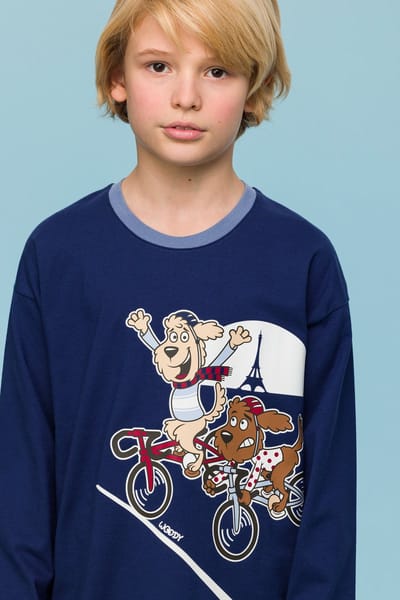 Woody pyjama jongens/heren - donkerblauw - labradoodle - 242-10-PLU-S/889 - maat S