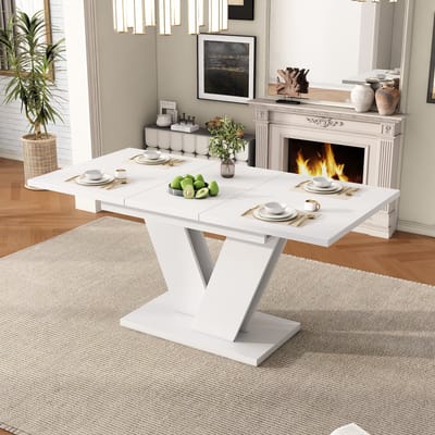 DESMIU Eettafel - Uitschuifbaar Voor 4 Tot 8 Personen - Rechthoekig Voor Eetkamer En Gezinsmaaltijden - MDF - 120 Tot 160x80 Cm - Wit