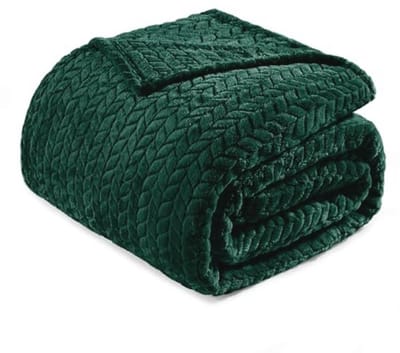 Koningin Size Flanel Fleece Deken 230x230 CM - Zacht Jacquard Bladeren Patroon - Bosgroene Pluche Bed Deken