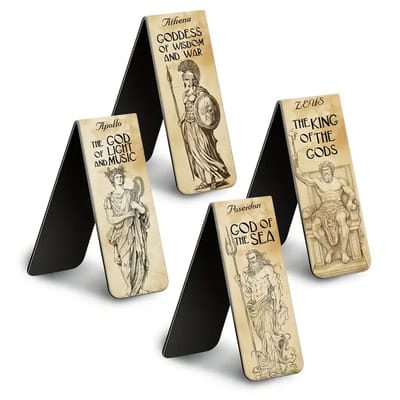Viwado® - Set van 4 Magnetische Boekenleggers - Griekse & Noordse Mythologie Thema's - Unieke Leesaccessoires voor Studenten & Lezers