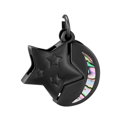 Aramat Jewels | Gedenkhangers | Ashanger Ster en Maan - Zwart RVS met Abalone | | | |20mm | Staal | Volwassenen | Verkleurd niet