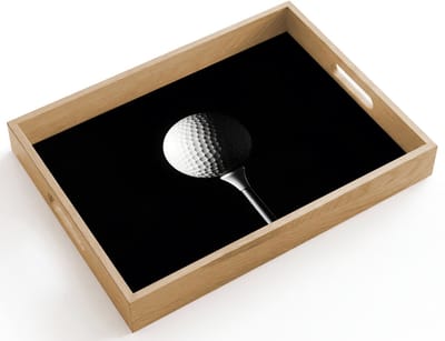 Dienblad hout 40x30 cm - Schootdienblad - Golfbal - Minimalistisch - Wit - Borrelplank rechthoek - Plateau dienbladen
