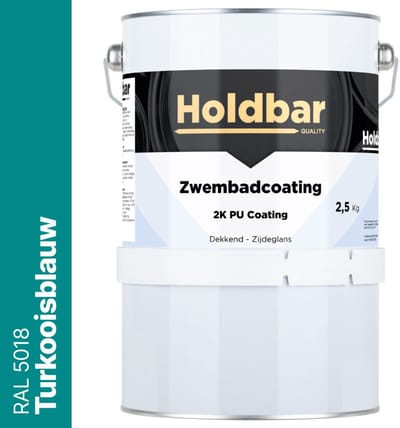 Holdbar Zwembadcoating Turkooisblauw (RAL 5018) 2,5 kg - Zwembadverf - Alle kleuren - Waterdicht - Gemakkelijk reinigen - UV-bestendige Zwembad Verf - Chloor en Chemicaliën Bestendig - 2 Componenten