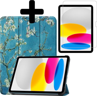 Hoes - Geschikt voor Apple iPad A16/A18 (2022/2025/2026) - 10.9 & 11 inch (10e, 11e & 12e generatie) - Met Screenprotector - Trifold Bookcase - Hard Cover - Hardcover Book Case - Tablet Hoesje - Bloesem