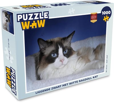 Puzzel Liggende zwart met witte Ragdoll kat - Legpuzzel - Puzzel 1000 stukjes volwassenen