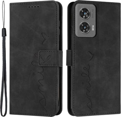 Coverup Hoesje - Geschikt voor Motorola Edge 50 Fusion Hoesje - Coverup Smile Book Case - Zwart