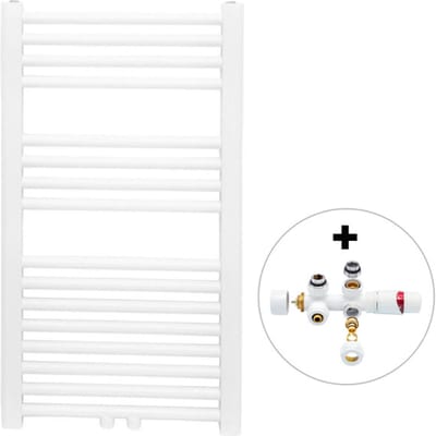 Vtw Living handdoekradiator badkamer met aansluit set en thermostaat 800