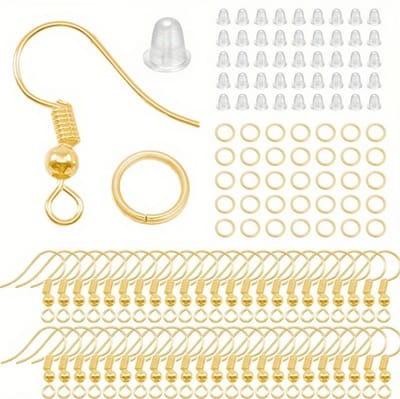 Goudkleurige oorbellen onderdelen set oorbellen haken ringetjes en dopjes circa 300 stuks voor sieraden maken DIY accessoires