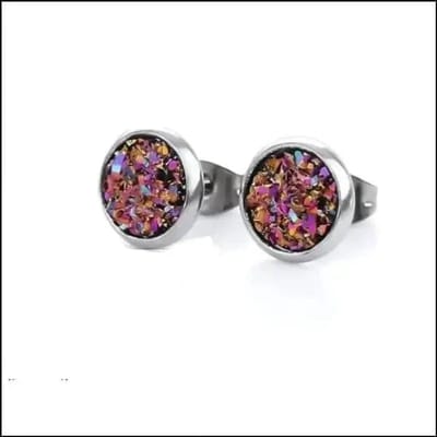 Aramat Jewels | Oorbellen | RVS Druzy Oorbellen - Glinsterende Studs | Roze | |10mm | Staal | Kinderen, Volwassenen | Verkleurd niet