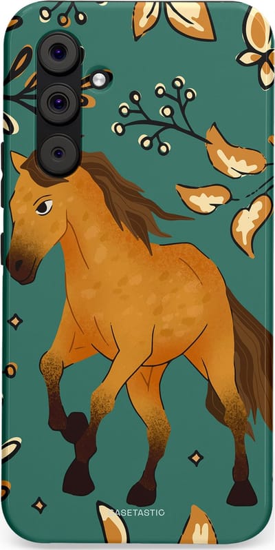 Casetastic Hoesje Geschikt voor Samsung A54 (5G) - Stijlvolle Beschermende Duo-layer Case - Groene bruine Paarden elegantie - Paris