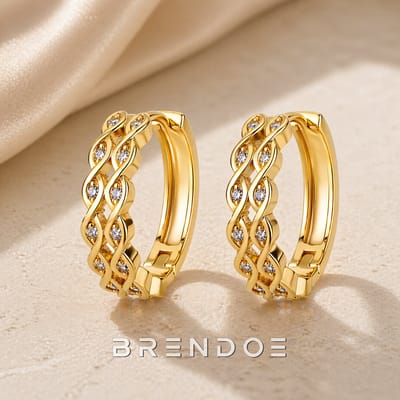 Brendoe Goudkleurige Oorringen Dames – 18K Vergulde Oorbellen met Zirkonia – Elegante RVS Oornaald