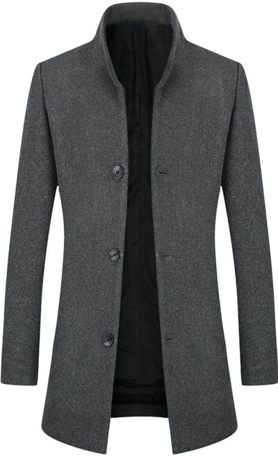 ALLTHEMEN Heren Wollen Mantel Lange Slanke Jas met Opstaande Kraag - Winter Zakelijke Jas - M