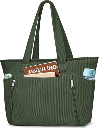 Lichte Corduroy Tote Bag voor Dames, Ruime Handtas voor School, Werk en Winkelen, Geschikt voor Laptops tot 15,6 Inch
