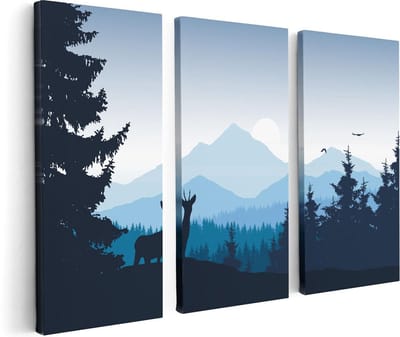 Artaza Canvas Schilderij Drieluik Hert In Het Bos - Silhouet  - 120x80 - Foto Op Canvas - Canvas Print