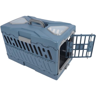 Cage pliable pour chat, grande capacité, respirante, pliable, portable, installation facile bleu