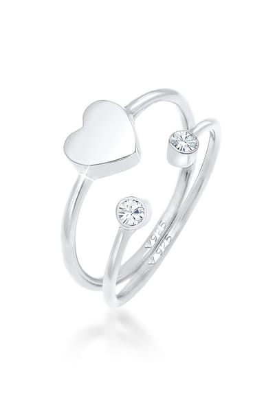 Elli - Ring - Dames hart kristallen stapelring set in 925 sterling zilver - Dames