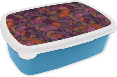 Broodtrommel Blauw - Lunchbox - Brooddoos - Patroon - Line art - Art nouveau - 18x12x6 cm - Kinderen - Jongen