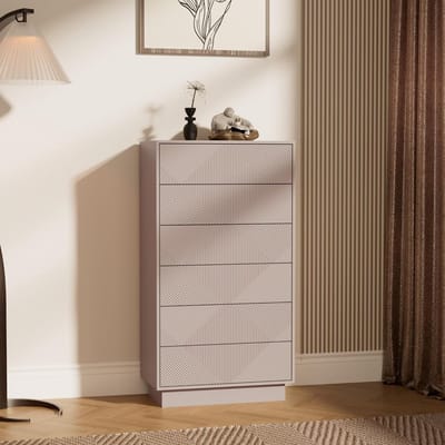 UEV ladekast met 6 laden, speciaal gegraveerd oppervlak met zijdezachte touch, grote opbergruimte, lade met drukknop, voor woonkamer en slaapkamer, 60 x 33,5 x 111 cm, Kasjmier