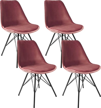 KICK® VELVET Kuipstoelen Roze – Set van 4 – Eetkamerstoelen – Velvet – Zwart Frame
