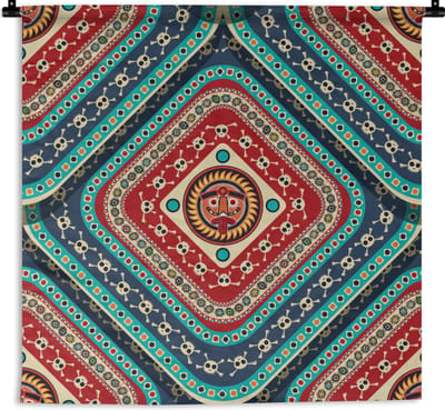 Wandkleed - Wanddoek - Azteken - Patronen - Schedel - 90x90 cm - Wandtapijt