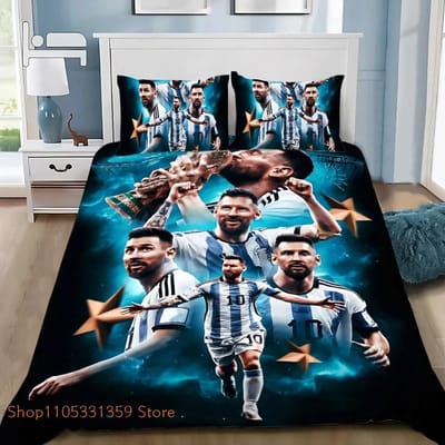 Voetbalster M-Messis Beddengoed Dekbedovertrek Kussensloop Volwassene Jongen Meisje Slaapkamer Decoratie Kinderen Enkel Dubbel Grote Maat 100x135cm-2pcs