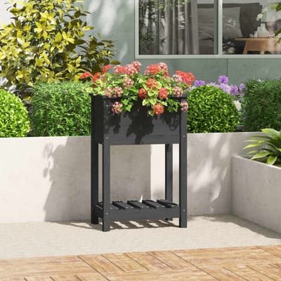 vidaXL - Plantenbak - met - schap - 54x34,5x81 - cm - massief - grenenhout - grijs