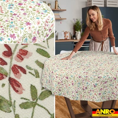 ANRO Tafelkleed Iris bloemen Beige Rond Ø140cm Rechte rand Afwasbaar Waterafstotend Binnen & Buiten