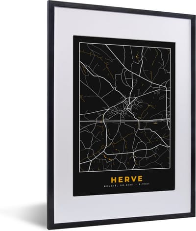 Fotolijst incl. Poster - Herve - Goud - Stadskaart - Plattegrond - Kaart - 30x40 cm - Posterlijst