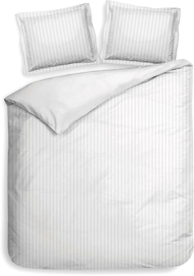 Heckettlane Dekbedovertrek Banda - Bedlinnen met Strepen - 240x200-220 cm - Lits-Jumeaux - Wit - Dekbedovertrek van 100% Katoen-Satijn