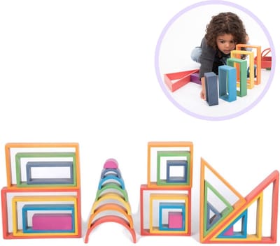 Regenboog Architect Speel- en Leer Set - 28 Houten Geometrische Vormen - Educatief en Creatief Speelgoed