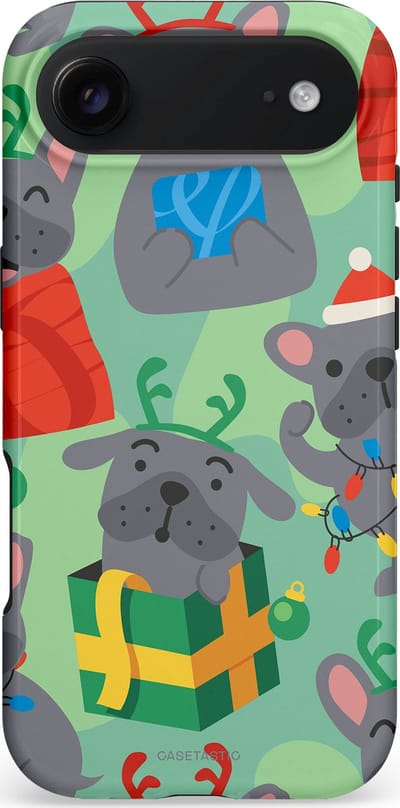 Casetastic hoesje geschikt voor Apple iPhone Air - MagSafe - Dubbellaagse bescherming - Hondje als Kerstcadeau - Fashion Case - Mintgroen Grijs Rood