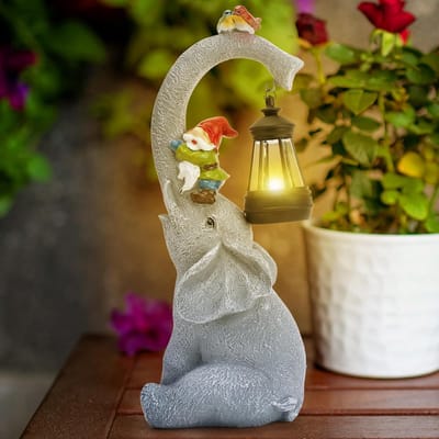 SnelShoppen - Cuteefun Olifant Zonne-tuinornament voor Buiten, Dieren Tuinstandbeeld met Zonnelicht, Weerbestendig en Duurzaam, Olifantdecoratie voor