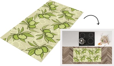 Keukenloper - Loper keuken - Olijf - Bladeren - Vegan - Design - Vintage - 120x60 cm - Keukenloper vinyl
