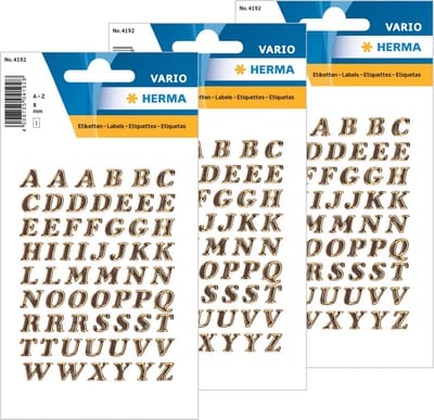 Herma Stickervelletjes Letter - 3x stuks - plak letters - alfabet A tot Z - goud/folie - 8 mm